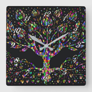 Horloge Carrée Arbre De Verre De Faux Stainly De Prospérité Car