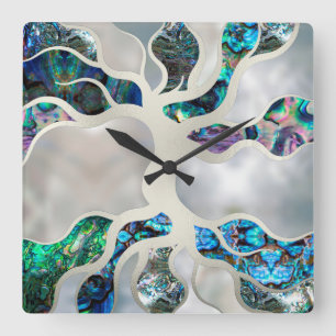 Horloge Carrée Arbre de vie - Abalone Shell et Pearl