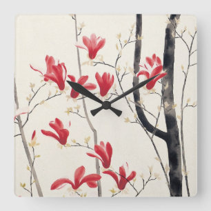 Horloge Carrée Arbre Magnolia par Kobayashi Kokei, Nature Vintage