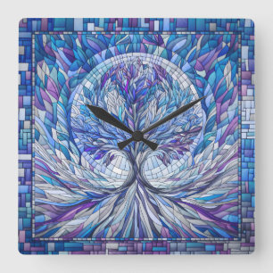 Horloge Carrée Arbre pourpre de la tranquillité Art mosaïque