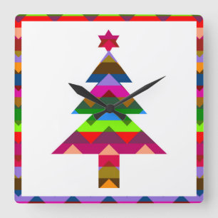 Horloge Carrée Arbres de Noël multicolores #2