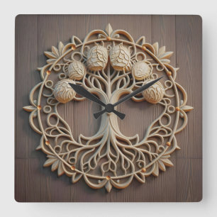 Horloge Carrée Arbres intemporels : Un bois sculpté