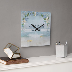 Horloge Carrée Arc de mariage floral avec filet nautique