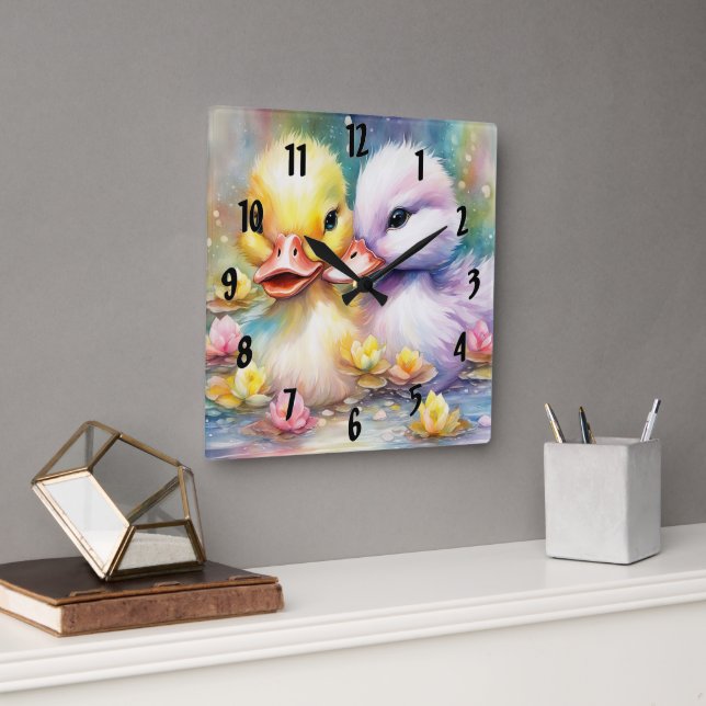 Horloge Carrée Arc-en-ciel Canard 4 (Bureau)
