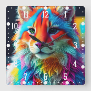 Horloge Carrée Arc-en-ciel Cat-68587