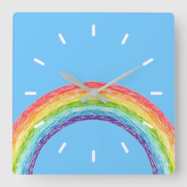 Horloge Carrée Arc en ciel et ciel bleu (Recto)