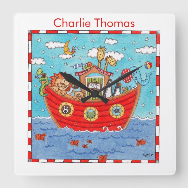 Horloge Carrée Arche de Noé personnalisée  (Recto)