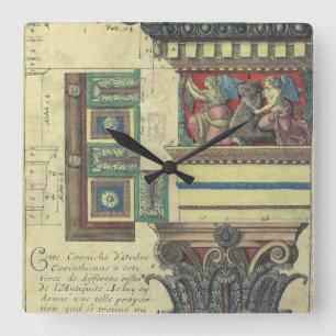 Horloge Carrée Architecture Ancienne, Colonne avec Moulure de Cor