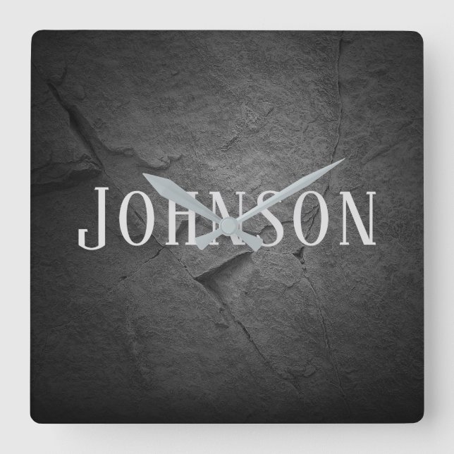 Horloge Carrée ardoise noire éclairée avec nom (Recto)