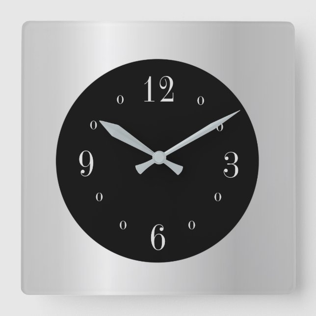 Horloge Carrée Argent brut avec cadran noir (Recto)