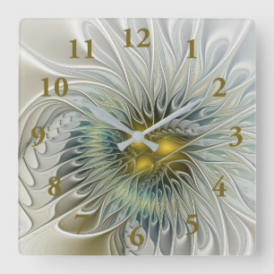 Horloge Carrée Argent d'or Imaginaire Fractal abstrait Art