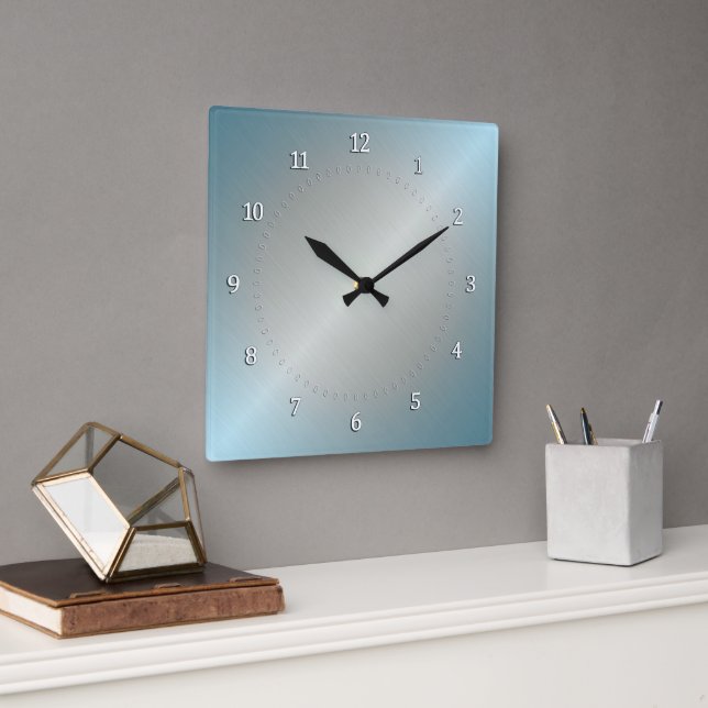 Horloge Carrée Argent et dégradé bleu avec brillant métallique. (Bureau)