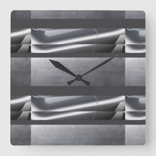 Horloge Carrée Argent, gris Abstrait