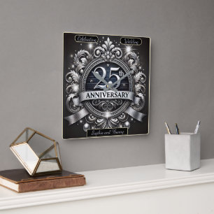 Horloge Carrée Argent Intemporel : 25e Anniversaire