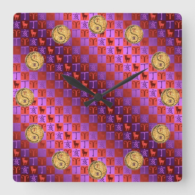 Horloge Carrée Aries & Fire Boar (Recto)