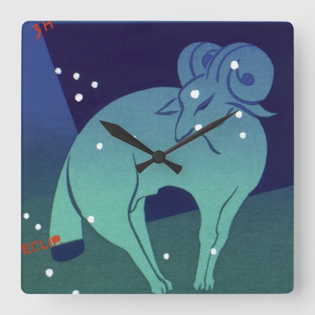Horloge Carrée Aries Ram Constellation, Astrologie Zodiaque Vinta (Recto)
