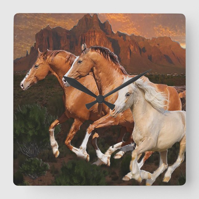 Horloge Carrée Arizona Chevaux sauvages (Recto)