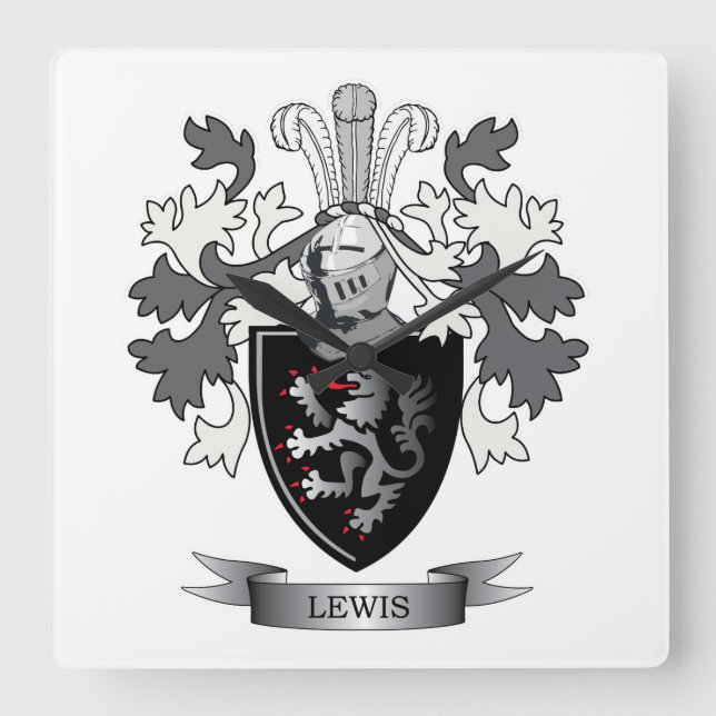 Horloge Carrée Armoiries de Lewis Family Crest (Recto)