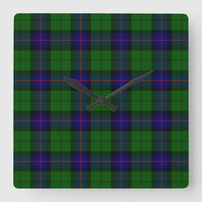 Horloge Carrée Armstrong tartan bleu et vert plaid (Recto)