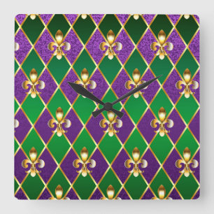 Horloge Carrée Arrière - plan de bijoux Mardi Gras