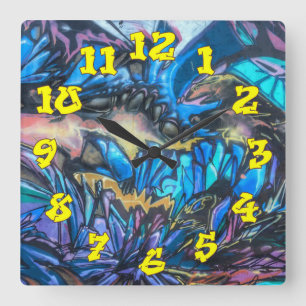 Horloge Carrée Arrière - plan de graffitis avec numéros de graffi