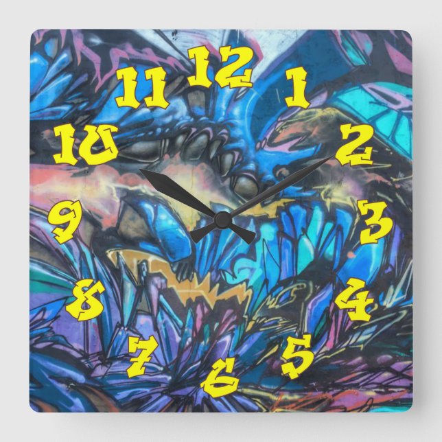 Horloge Carrée Arrière - plan de graffitis avec numéros de graffi (Recto)