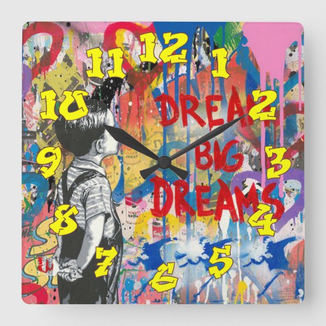 Horloge Carrée Arrière - plan de graffitis avec numéros de graffi (Recto)
