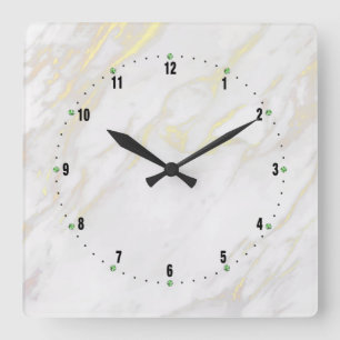 Horloge Carrée Arrière - plan en marbre blanc et or
