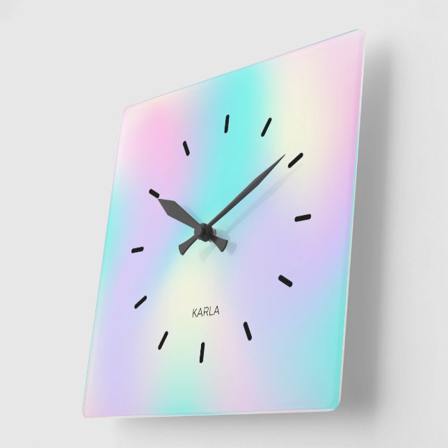 Horloge Carrée Arrière - plan holographique aux couleurs claires (Angle)