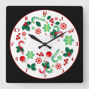 Horloge Carrée Arrière - plan noir simplement Noël