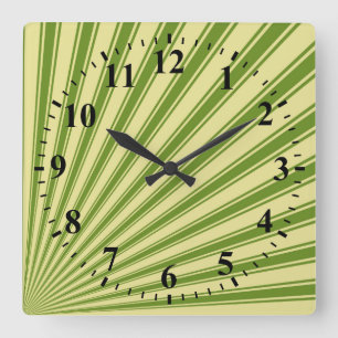 Horloge Carrée Arrière - plan Retro Green Funky Sun Rays