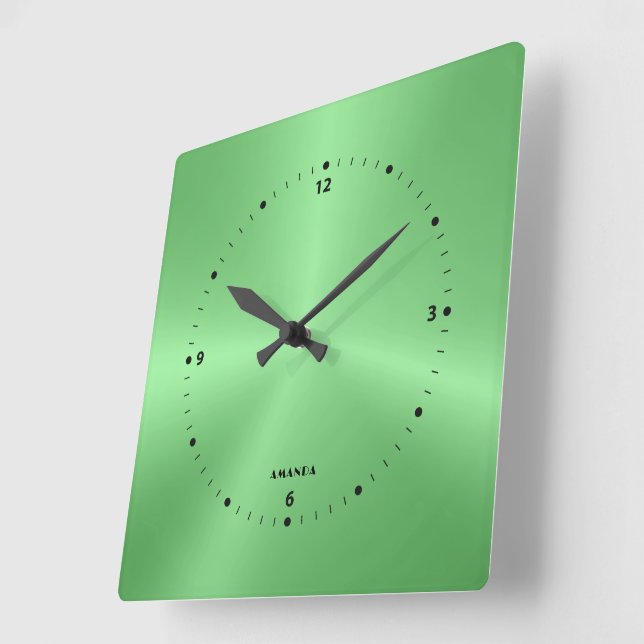 Horloge Carrée arrière - plan vert métallique (Angle)