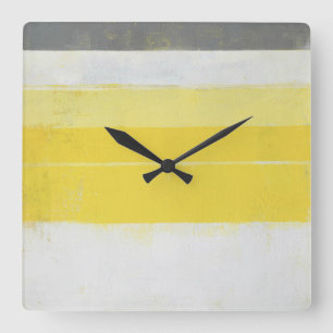 Horloge Carrée Art Abstrait "citrique" gris et jaune