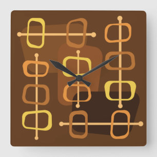 Horloge Carrée Art Abstrait des Années 1950 Rochers Creux Brun