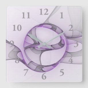 Horloge Carrée Art Abstrait moderne Fractal Lavender Grey