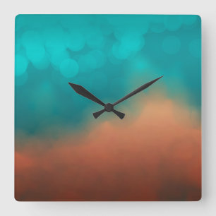 Horloge Carrée Art bleu Turquoise Turquoise Abstrait