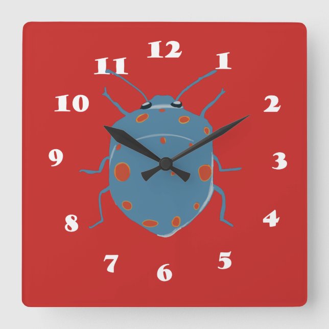Horloge Carrée Art Blue Bugs (Recto)