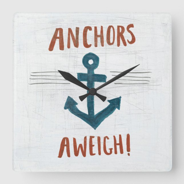 Horloge Carrée Art coastal | Anchors Away (Recto)