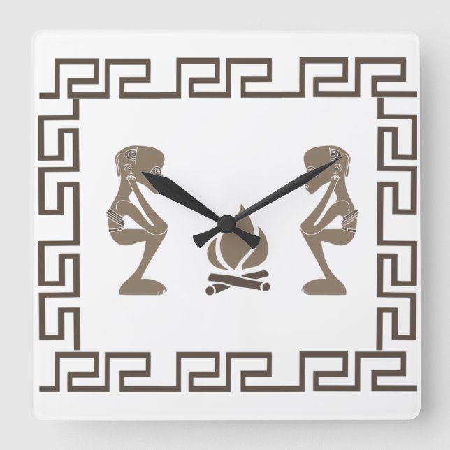 Horloge Carrée Art de la scène tribale africaine Abstraite (Recto)