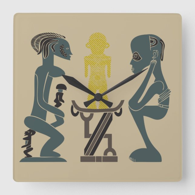 Horloge Carrée Art de la scène tribale africaine Abstraite (Recto)