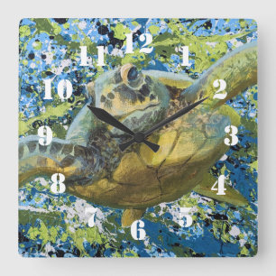 Horloge Carrée Art de projection de tortue