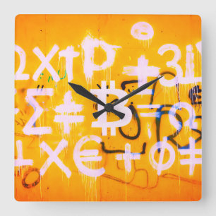 Horloge Carrée Art de rue Bitcoin (Peinture orange n° 5)