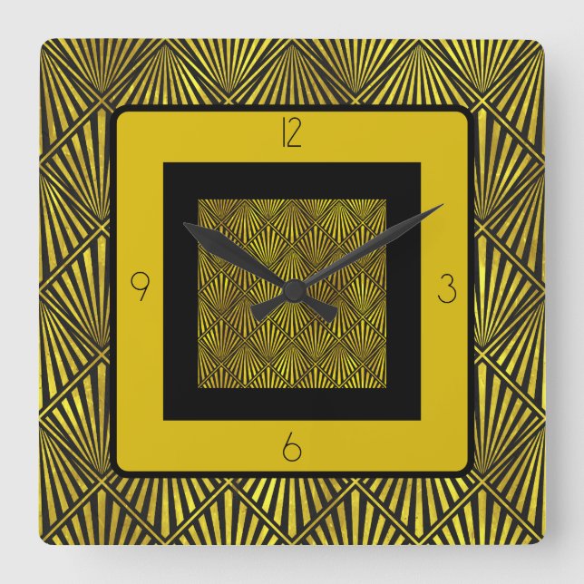 Horloge Carrée Art Déco Années rugissantes Or Noir (Recto)