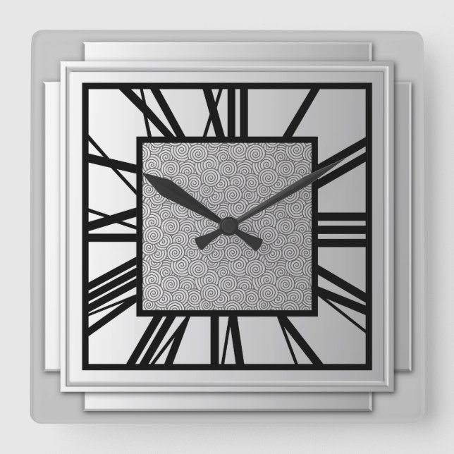 Horloge Carrée Art déco, argent brossé (Recto)