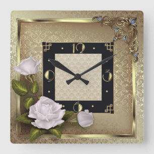 Horloge Carrée Art déco avec rose