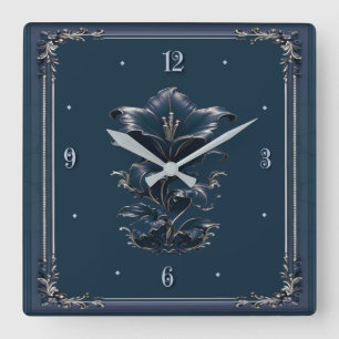 Horloge Carrée Art Déco bleu