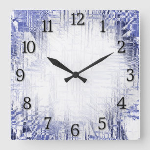Horloge Carrée Art déco bleu avec chiffres noirs