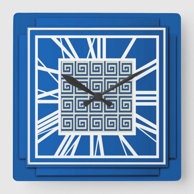 Horloge Carrée Art déco, bleu saphir (Recto)