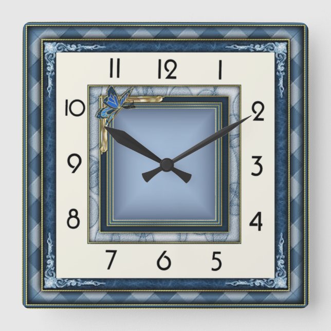 Horloge Carrée Art Deco Blue (Recto)