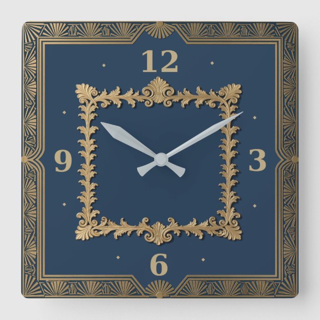 Horloge Carrée Art Deco blue (Recto)